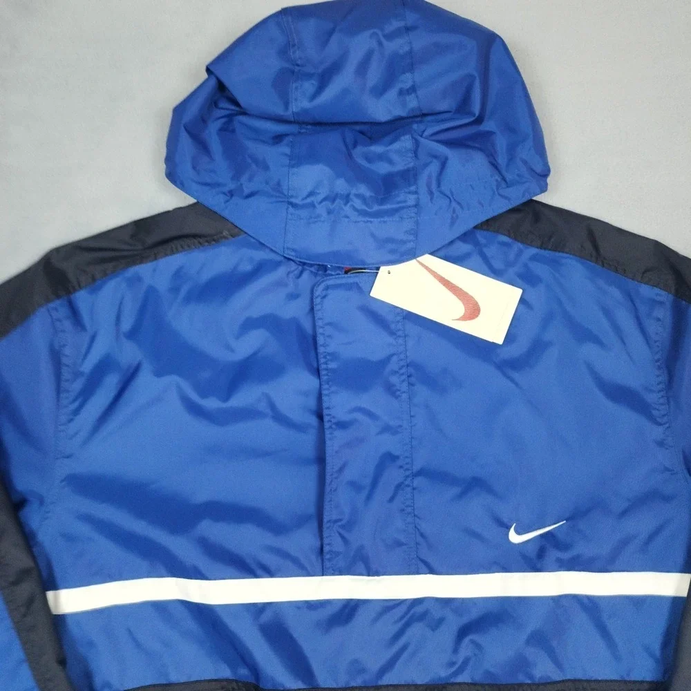 Vintage Nike Windbreaker Jacket Mens XL Blue Hooded Pullover Anorak Y2K Nylon